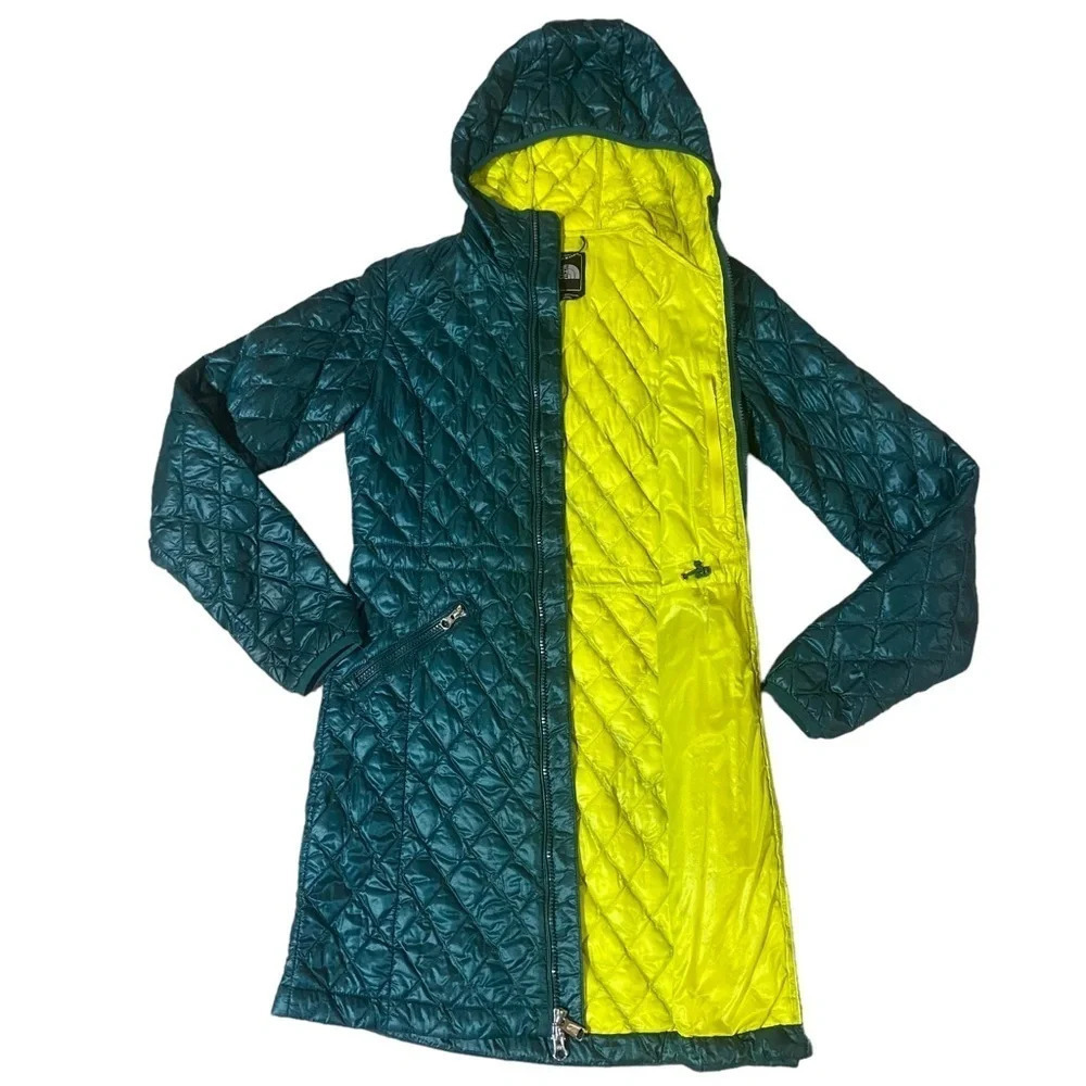 North Face ThermoBall Eco Parka Hooded Sz XS Teal/Neon